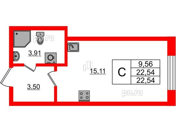 Квартира в ЖК Аквилон Янино, студия, 21.97 м², 1 этаж