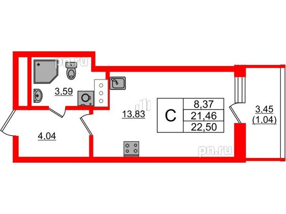 Квартира в ЖК Аквилон Янино, студия, 22.5 м², 3 этаж