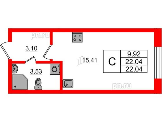 Квартира в ЖК Аквилон Янино, студия, 22.04 м², 1 этаж