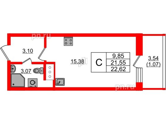 Квартира в ЖК Аквилон Янино, студия, 22.77 м², 4 этаж