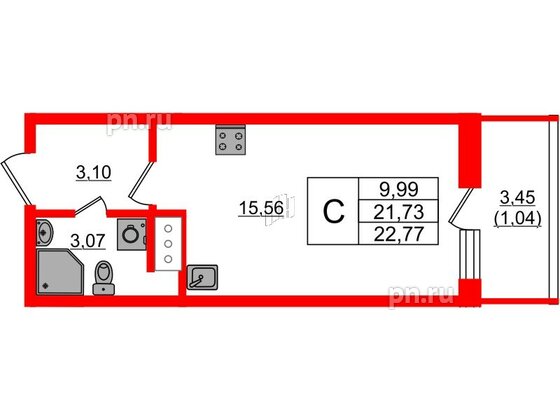 Квартира в ЖК Аквилон Янино, студия, 22.77 м², 6 этаж