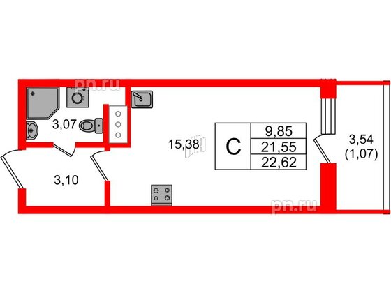 Квартира в ЖК Аквилон Янино, студия, 22.77 м², 11 этаж