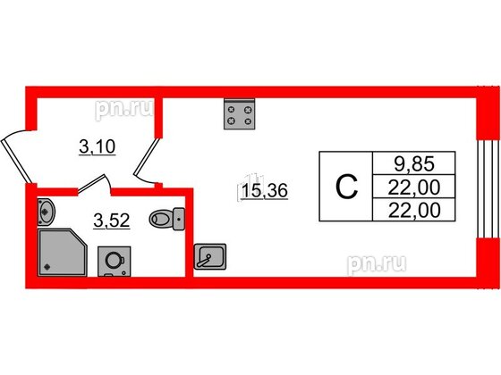 Квартира в ЖК Аквилон Янино, студия, 22.05 м², 1 этаж