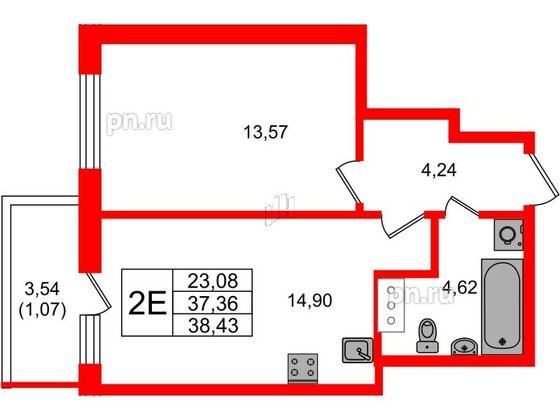 Квартира в ЖК Аквилон Янино, 1 комнатная, 38.17 м², 8 этаж