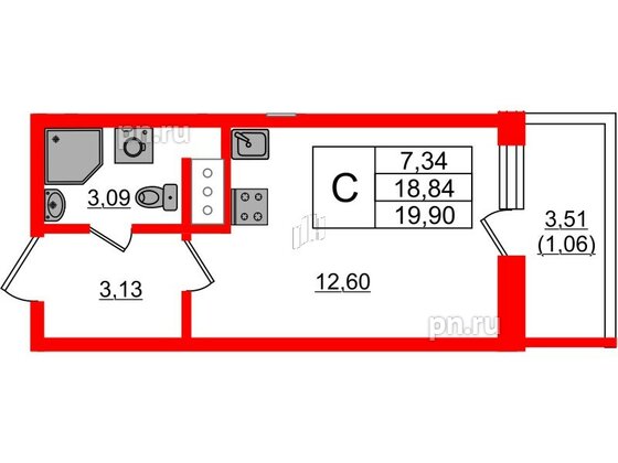 Квартира в ЖК Аквилон Янино, студия, 19.94 м², 7 этаж