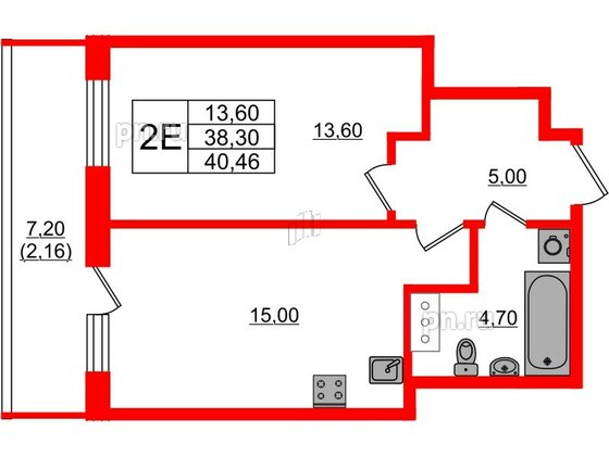 Квартира в ЖК Аквилон Янино, 1 комнатная, 40.46 м², 8 этаж