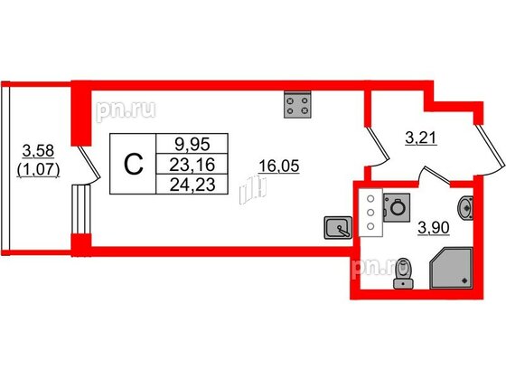 Квартира в ЖК Аквилон Янино, студия, 24.23 м², 4 этаж