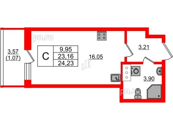 Квартира в ЖК Аквилон Янино, студия, 24.23 м², 11 этаж