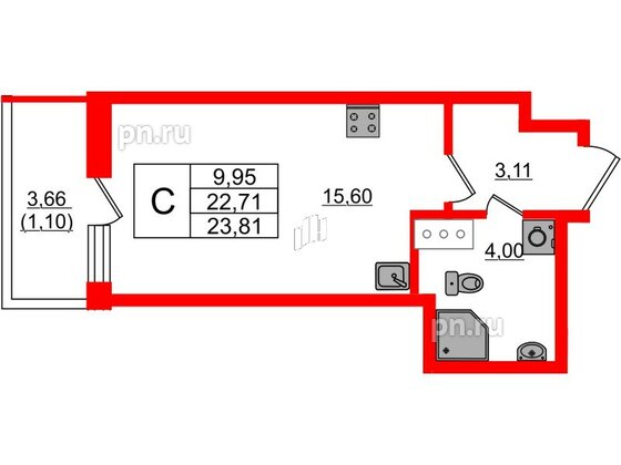 Квартира в ЖК Аквилон Янино, студия, 23.81 м², 11 этаж