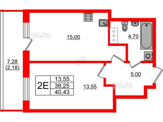 Квартира в ЖК Аквилон Янино, 1 комнатная, 40.43 м², 5 этаж