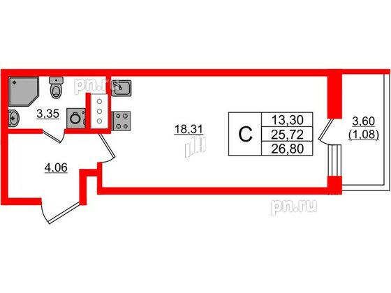 Квартира в ЖК Аквилон Янино, студия, 26.8 м², 5 этаж