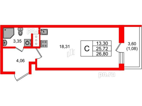 Квартира в ЖК Аквилон Янино, студия, 26.8 м², 9 этаж