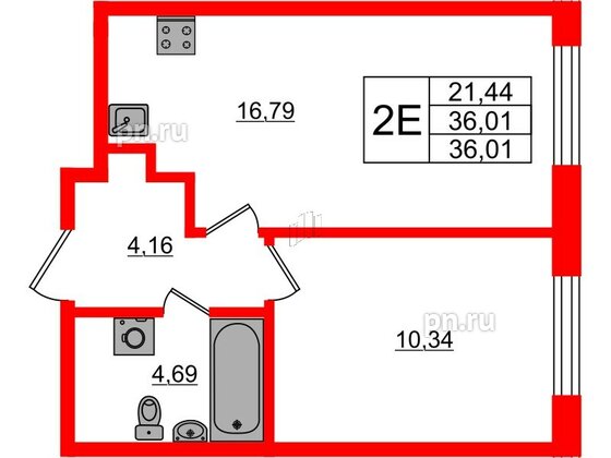 Квартира в ЖК Аквилон Янино, 1 комнатная, 36 м², 2 этаж