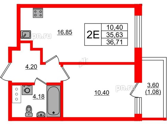 Квартира в ЖК Аквилон Янино, 1 комнатная, 36.71 м², 4 этаж