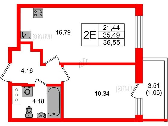 Квартира в ЖК Аквилон Янино, 1 комнатная, 36.68 м², 8 этаж