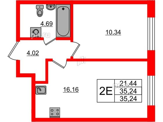 Квартира в ЖК Аквилон Янино, 1 комнатная, 35.23 м², 2 этаж