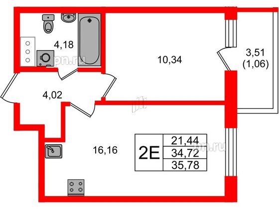 Квартира в ЖК Аквилон Янино, 1 комнатная, 35.88 м², 11 этаж