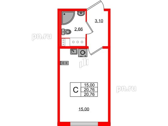 Квартира в ЖК «Ручьи–2», студия, 20.76 м², 10 этаж