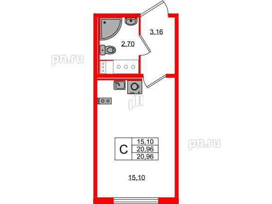 Квартира в ЖК «Ручьи–2», студия, 20.96 м², 23 этаж