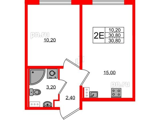 Квартира в ЖК «Ручьи–2», 1 комнатная, 30.8 м², 12 этаж