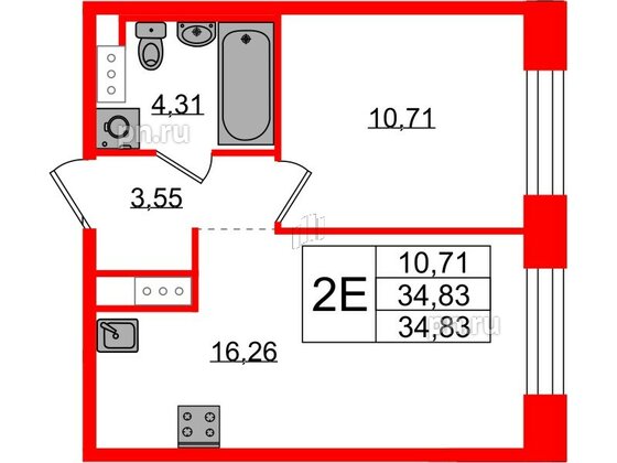 Квартира в ЖК Plus Пулковский, 1 комнатная, 34.83 м², 4 этаж