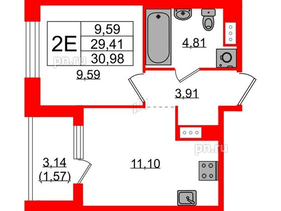 Квартира в ЖК Plus Пулковский, 1 комнатная, 30.16 м², 4 этаж