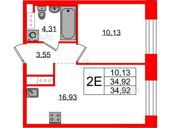 Квартира в ЖК Plus Пулковский, 1 комнатная, 34.92 м², 3 этаж