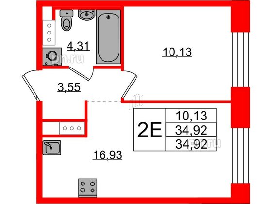 Квартира в ЖК Plus Пулковский, 1 комнатная, 34.92 м², 5 этаж