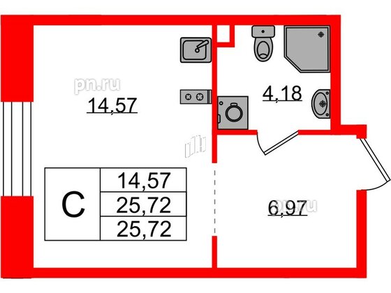 Квартира в ЖК Plus Пулковский, студия, 25.72 м², 1 этаж