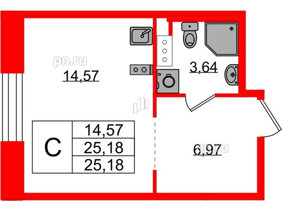 Квартира в ЖК Plus Пулковский, студия, 25.18 м², 5 этаж