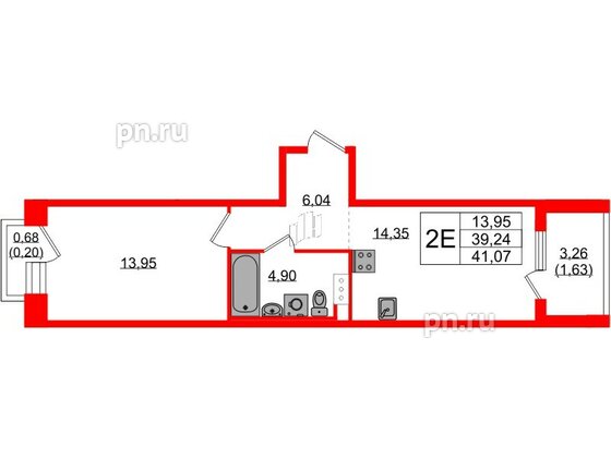 Квартира в ЖК Plus Пулковский, 1 комнатная, 41.07 м², 5 этаж