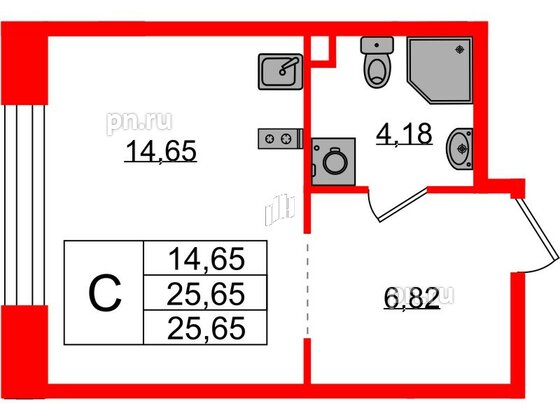 Квартира в ЖК Plus Пулковский, студия, 25.65 м², 1 этаж