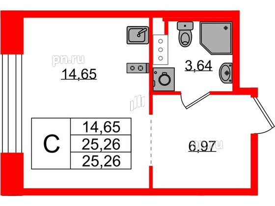 Квартира в ЖК Plus Пулковский, студия, 25.26 м², 2 этаж