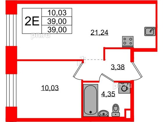 Квартира в ЖК Plus Пулковский, 1 комнатная, 39 м², 1 этаж