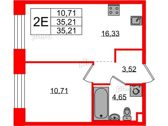 Квартира в ЖК Plus Пулковский, 1 комнатная, 35.21 м², 1 этаж