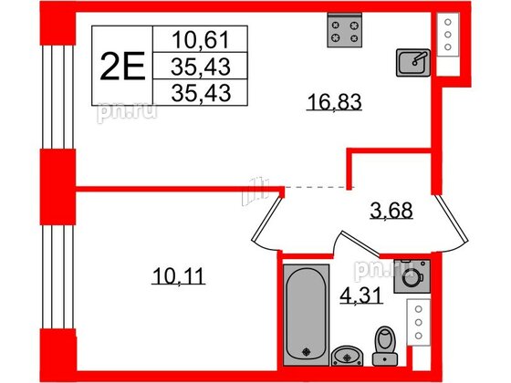 Квартира в ЖК Plus Пулковский, 1 комнатная, 35.43 м², 2 этаж