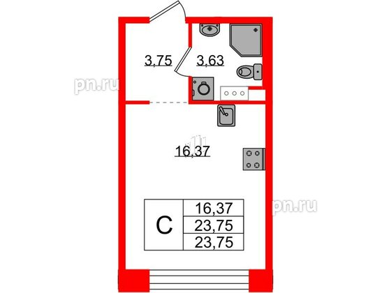 Квартира в ЖК Plus Пулковский, студия, 23.75 м², 5 этаж