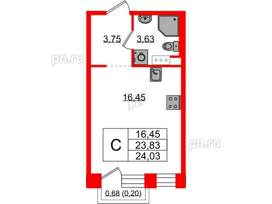 Квартира в ЖК Plus Пулковский, студия, 23.77 м², 5 этаж