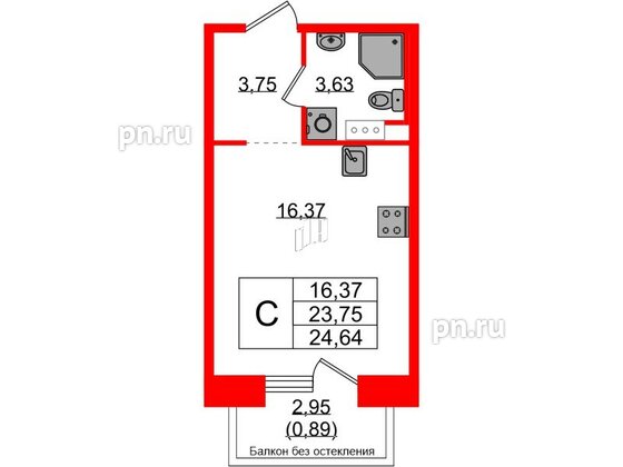 Квартира в ЖК Plus Пулковский, студия, 24.64 м², 5 этаж