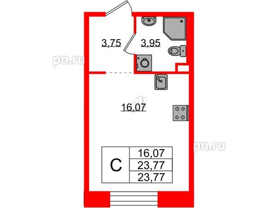 Квартира в ЖК Plus Пулковский, студия, 23.77 м², 2 этаж