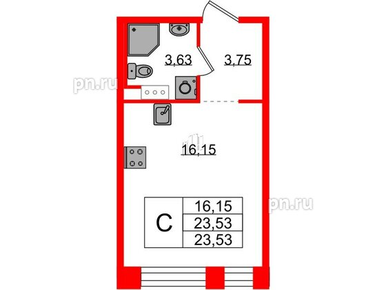 Квартира в ЖК Plus Пулковский, студия, 23.53 м², 4 этаж