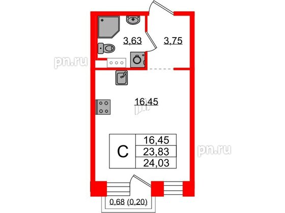 Квартира в ЖК Plus Пулковский, студия, 23.77 м², 5 этаж