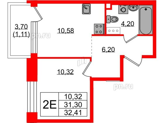 Квартира в ЖК Plus Пулковский, 1 комнатная, 31.78 м², 4 этаж