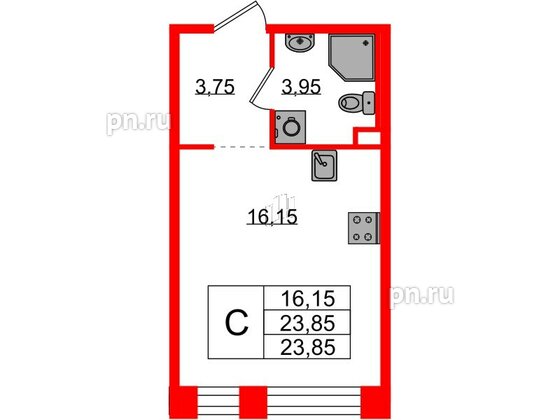 Квартира в ЖК Plus Пулковский, студия, 23.85 м², 2 этаж