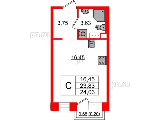 Квартира в ЖК Plus Пулковский, студия, 23.77 м², 5 этаж