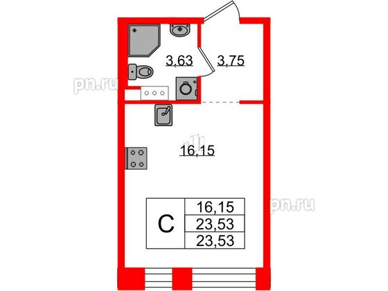 Квартира в ЖК Plus Пулковский, студия, 23.53 м², 4 этаж