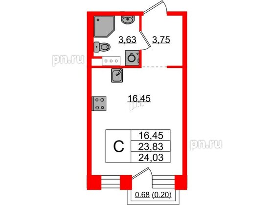 Квартира в ЖК Plus Пулковский, студия, 23.77 м², 5 этаж