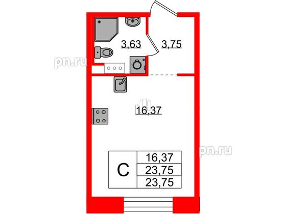 Квартира в ЖК Plus Пулковский, студия, 23.75 м², 4 этаж