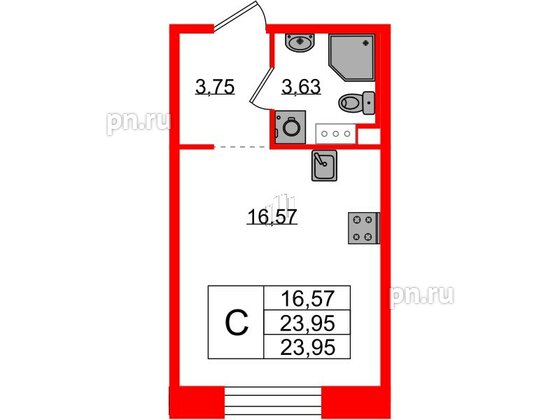 Квартира в ЖК Plus Пулковский, студия, 23.95 м², 5 этаж