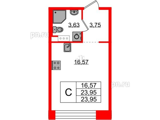 Квартира в ЖК Plus Пулковский, студия, 23.95 м², 3 этаж